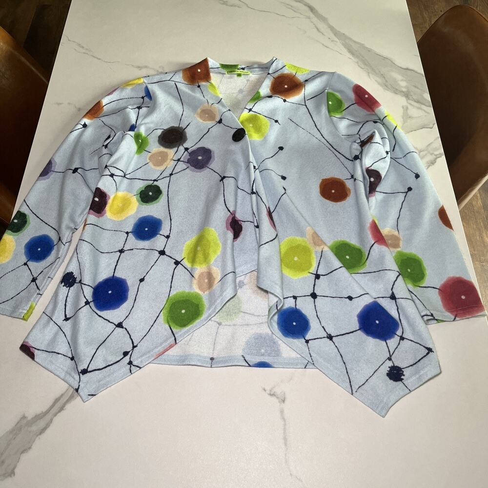 Trisha Tyler Women's Cardigan Sweater Geometric Lagenlook Art To Wear Artsy Sz M